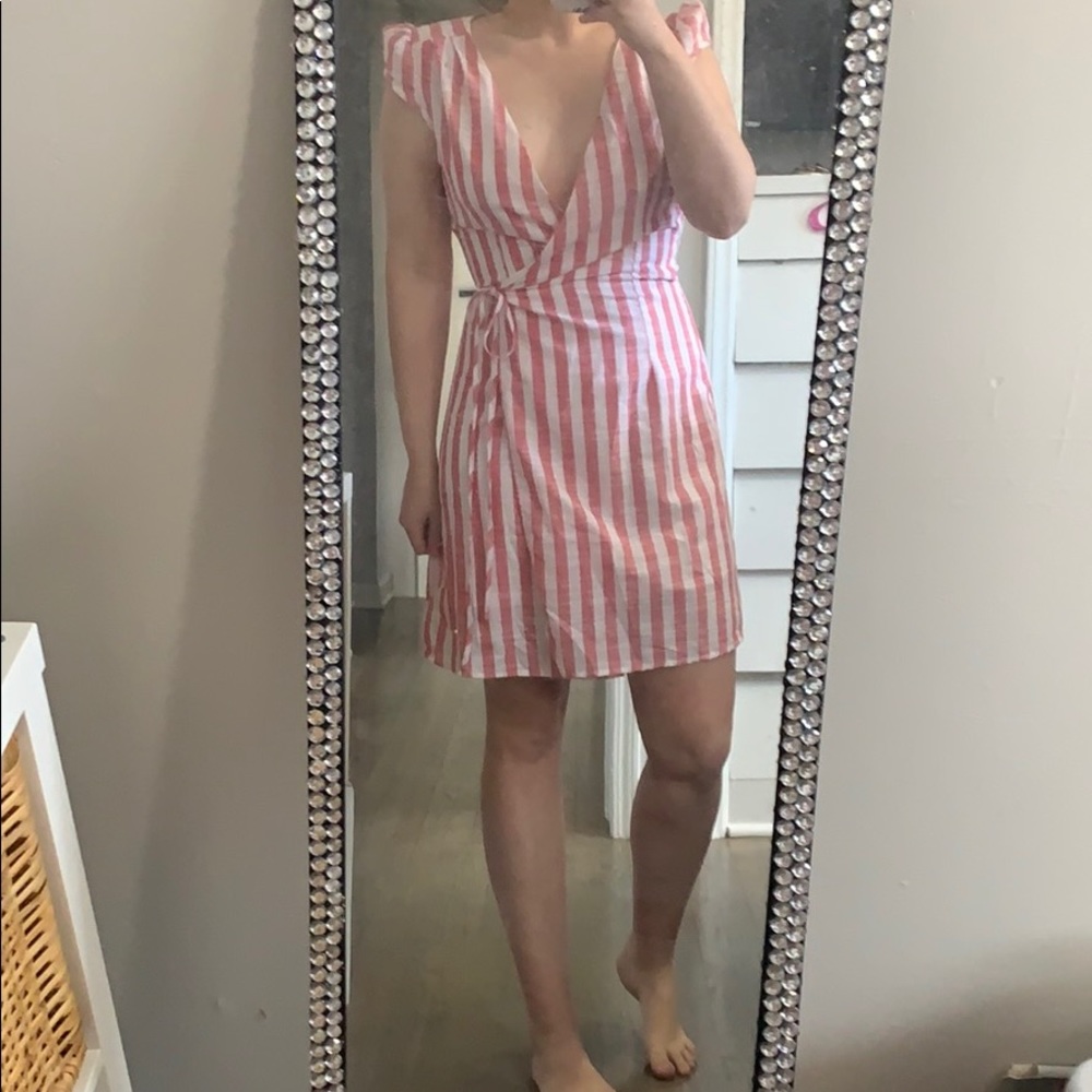 Red and white striped linen dress